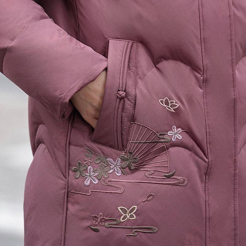 レディース ジャケット ウィンタージャケット 長袖 フード 刺繍 花 花柄 中綿入れ 綿服 保温性 雪対策 厚い 撥水 アウトドア 上着 トップス 婦人 シニアアウター 秋冬用 中高年 50-70代