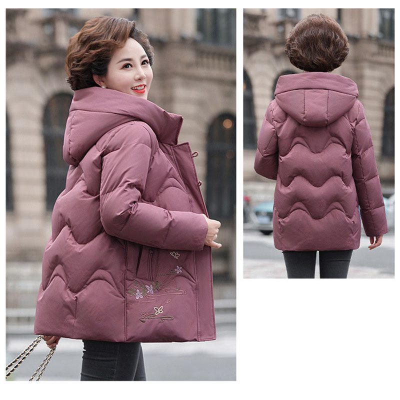 レディース ジャケット ウィンタージャケット 長袖 フード 刺繍 花 花柄 中綿入れ 綿服 保温性 雪対策 厚い 撥水 アウトドア 上着 トップス 婦人 シニアアウター 秋冬用 中高年 50-70代