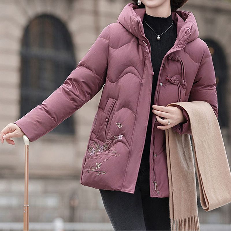 レディース ジャケット ウィンタージャケット 長袖 フード 刺繍 花 花柄 中綿入れ 綿服 保温性 雪対策 厚い 撥水 アウトドア 上着 トップス 婦人 シニアアウター 秋冬用 中高年 50-70代
