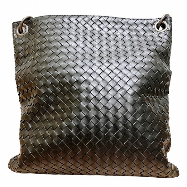 ボッテガ・ヴェネタ イントレチャート 161623 ブラック レザー ショルダーバッグ 【中古】