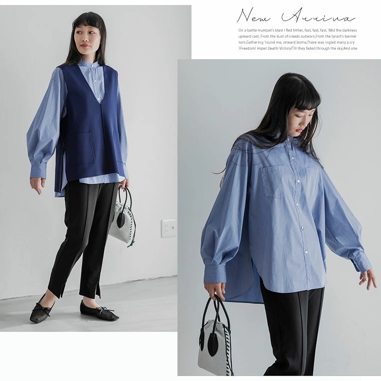 【2/10発売】【LUMFORLE　produced by My:nia】イージーケアUVカット ダブルポケット ノーカラー ストレッチ シャツ [860472]