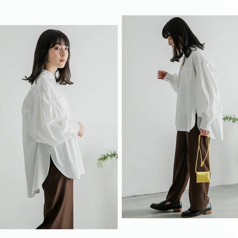 【2/10発売】【LUMFORLE　produced by My:nia】イージーケアUVカット ダブルポケット ノーカラー ストレッチ シャツ [860472]