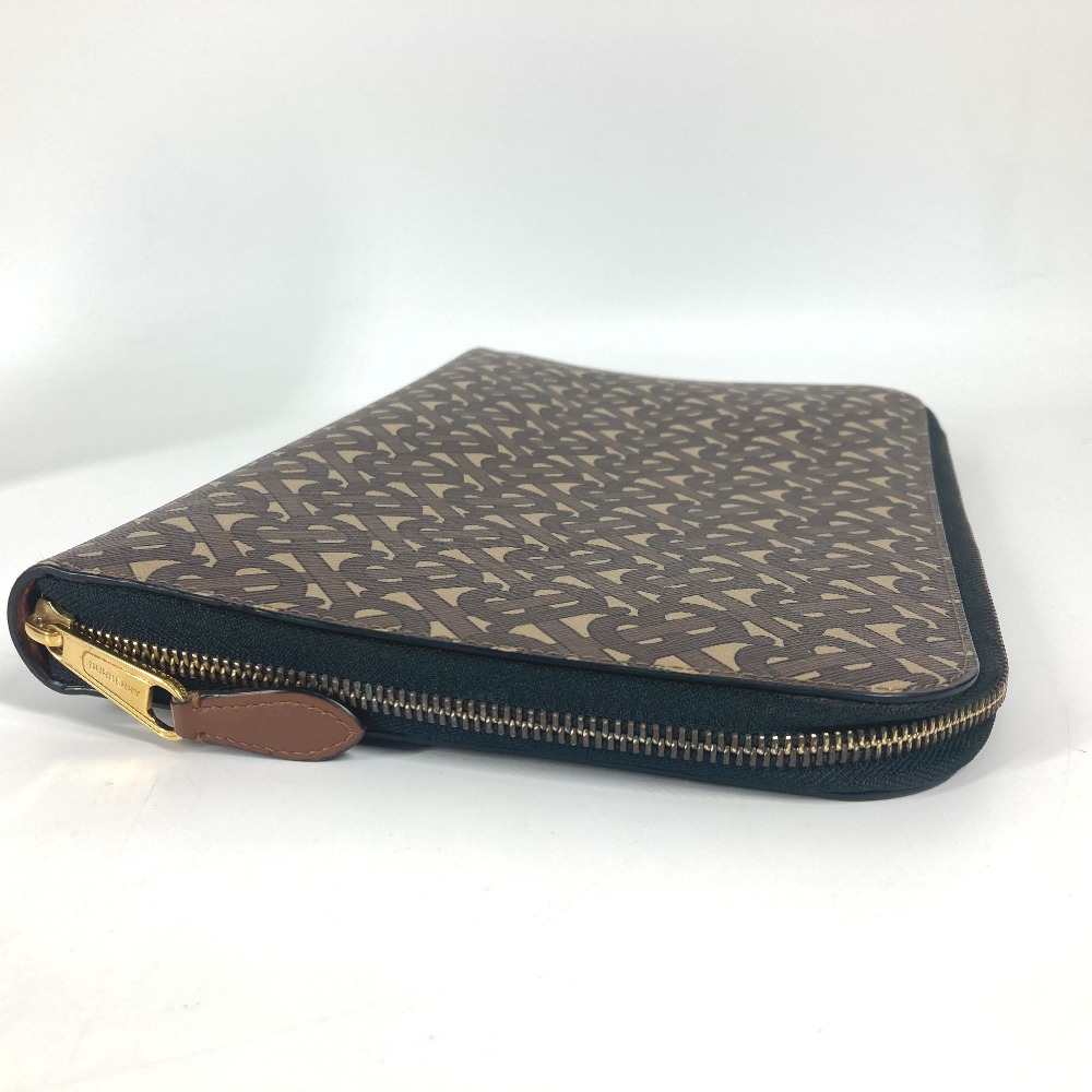 クラッチバッグ TB ロゴ カバン セカンドバッグ ポーチ レザー/キャンバス ブラウン クラッチバッグ TB ロゴ カバン セカンドバッグ ポーチ レザー/キャンバス ブラウン