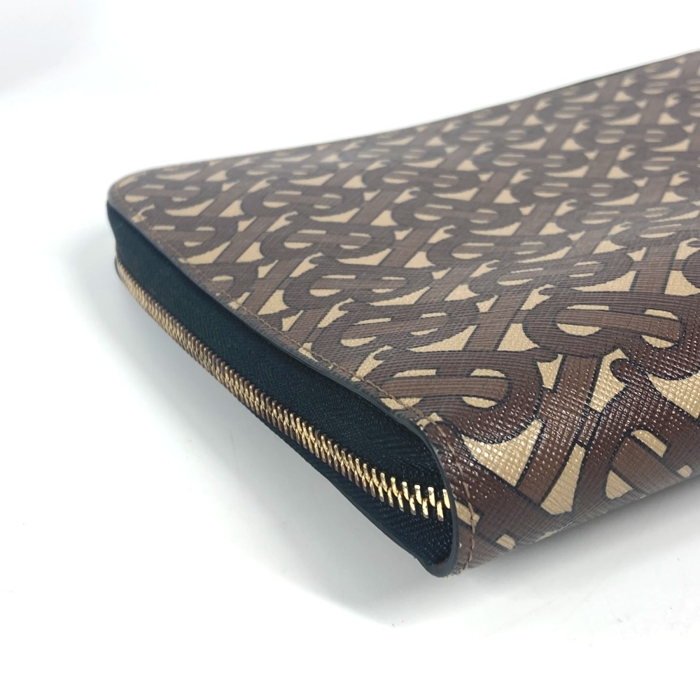 クラッチバッグ TB ロゴ カバン セカンドバッグ ポーチ レザー/キャンバス ブラウン クラッチバッグ TB ロゴ カバン セカンドバッグ ポーチ レザー/キャンバス ブラウン