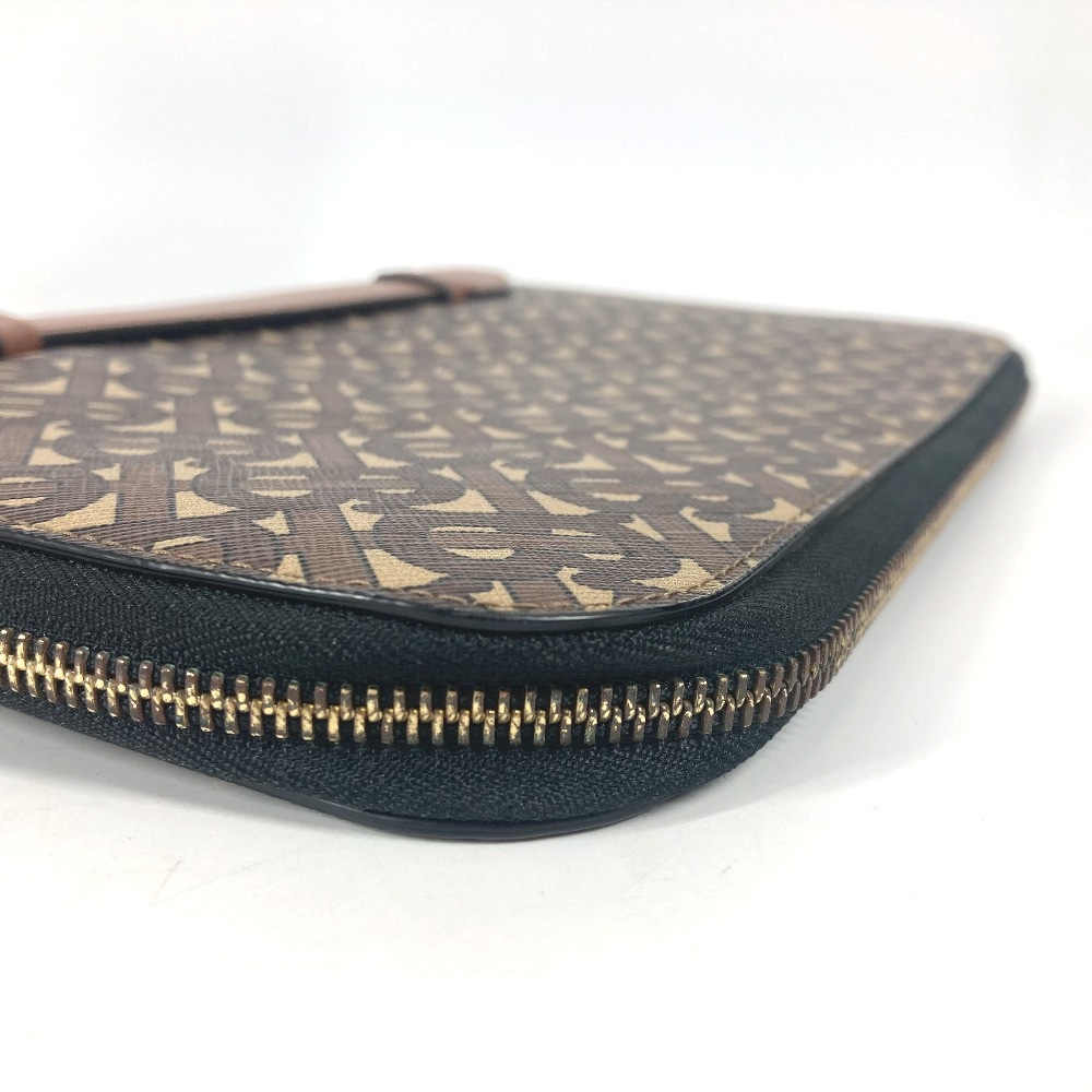 クラッチバッグ TB ロゴ カバン セカンドバッグ ポーチ レザー/キャンバス ブラウン クラッチバッグ TB ロゴ カバン セカンドバッグ ポーチ レザー/キャンバス ブラウン