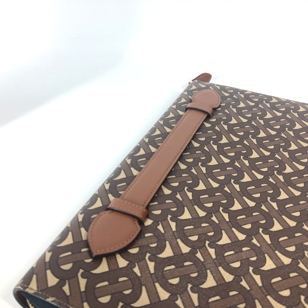 クラッチバッグ TB ロゴ カバン セカンドバッグ ポーチ レザー/キャンバス ブラウン クラッチバッグ TB ロゴ カバン セカンドバッグ ポーチ レザー/キャンバス ブラウン