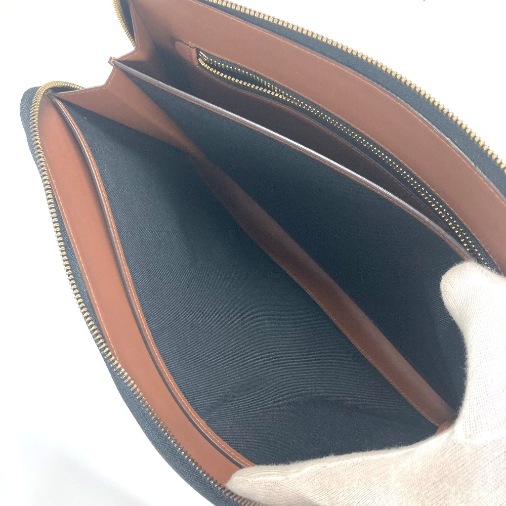 クラッチバッグ TB ロゴ カバン セカンドバッグ ポーチ レザー/キャンバス ブラウン クラッチバッグ TB ロゴ カバン セカンドバッグ ポーチ レザー/キャンバス ブラウン