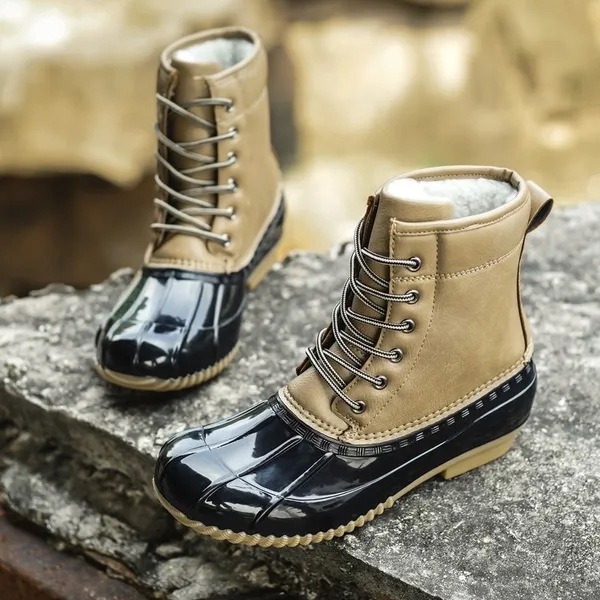 Womens Winter Keep Warm Cotton Shoes Duck Booties Outdoor Waterproof Rain Boots Plus Velvet Ladies F