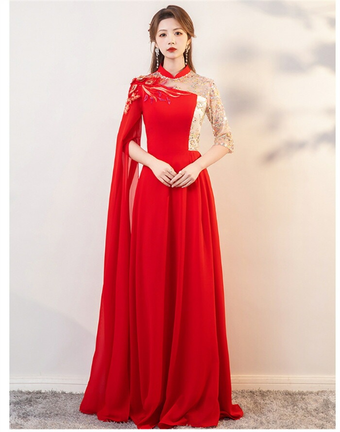 チャイナ風ドレス パーティードレス ウエディングドレス プリンセスドレス 結婚式 ワンピース 二次会 イブイングドレス 立ち襟 演奏会 発表会 ロングドレス 大きいサイズ おしゃれ 上品 大人 フォー