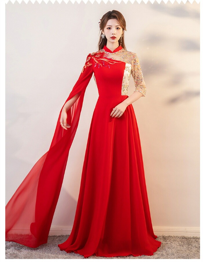 チャイナ風ドレス パーティードレス ウエディングドレス プリンセスドレス 結婚式 ワンピース 二次会 イブイングドレス 立ち襟 演奏会 発表会 ロングドレス 大きいサイズ おしゃれ 上品 大人 フォー