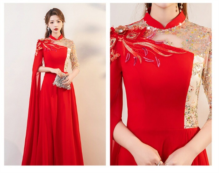 チャイナ風ドレス パーティードレス ウエディングドレス プリンセスドレス 結婚式 ワンピース 二次会 イブイングドレス 立ち襟 演奏会 発表会 ロングドレス 大きいサイズ おしゃれ 上品 大人 フォー