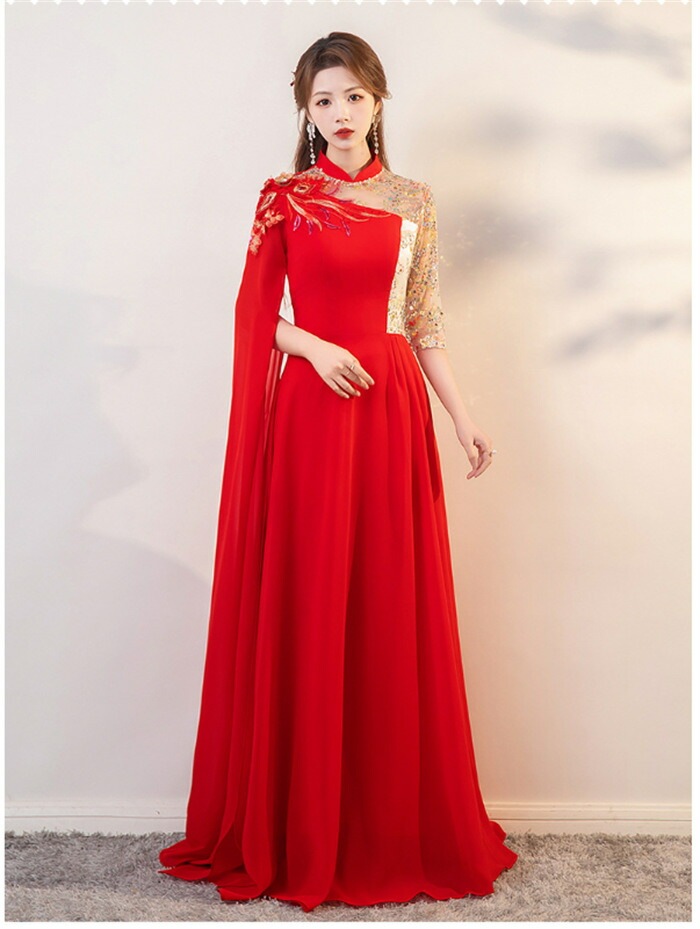 チャイナ風ドレス パーティードレス ウエディングドレス プリンセスドレス 結婚式 ワンピース 二次会 イブイングドレス 立ち襟 演奏会 発表会 ロングドレス 大きいサイズ おしゃれ 上品 大人 フォー