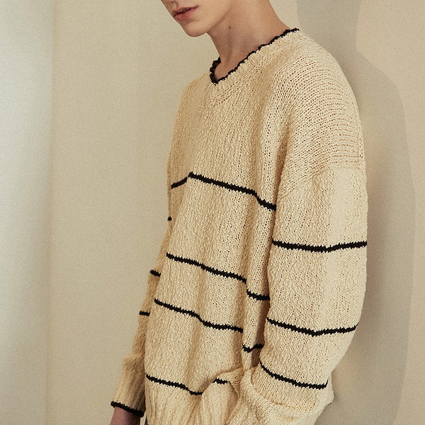 [TXT ヨンジュン 着用] COTTON Stripe V neck Knit 2色 韓国 アイドル セーター トップス レディース メンズ