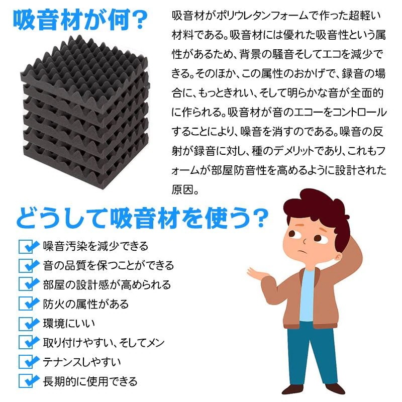 【急速出荷】防音材 防音シート 遮音シート ウレタンフォーム 防音パネル 防音シート 吸音対策 スポンジ 吸音材 緩衝材 クッション材 波 難燃 断熱 24枚 30*30*5cm