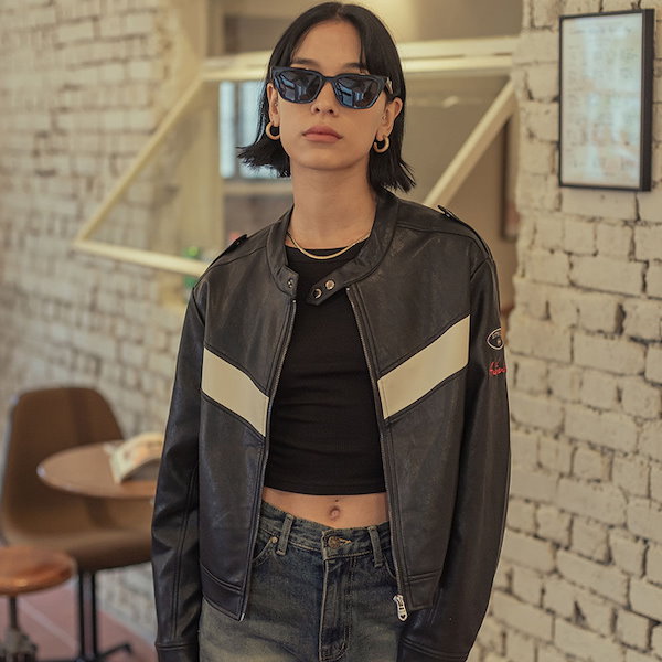 ジェニ,ジゼル着用【公式商品/正規品】 Eco Leather Lacing Jacket エコレザー ジャケット アイドル着用 K-POP スタイル