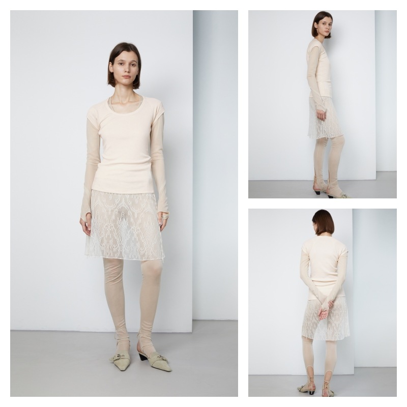 【LOW CLASSIC】 U-NECK CAP SLEEVE T-SHIRT : PEACH