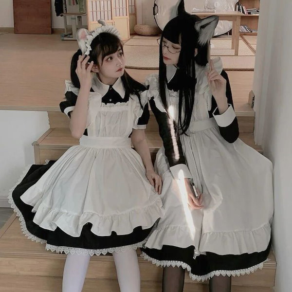 1枚+1枚靴下 メイド服 メイドの大判ロングスカート/スカート男の女装ロリータアニメCOSメイド服コスプレ女装半袖スカート/長袖ロングスカート