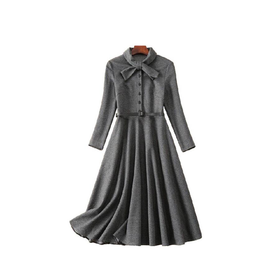 シャツワンピース ロング丈 ワンピース 膝丈 長袖ワンピ チェック柄