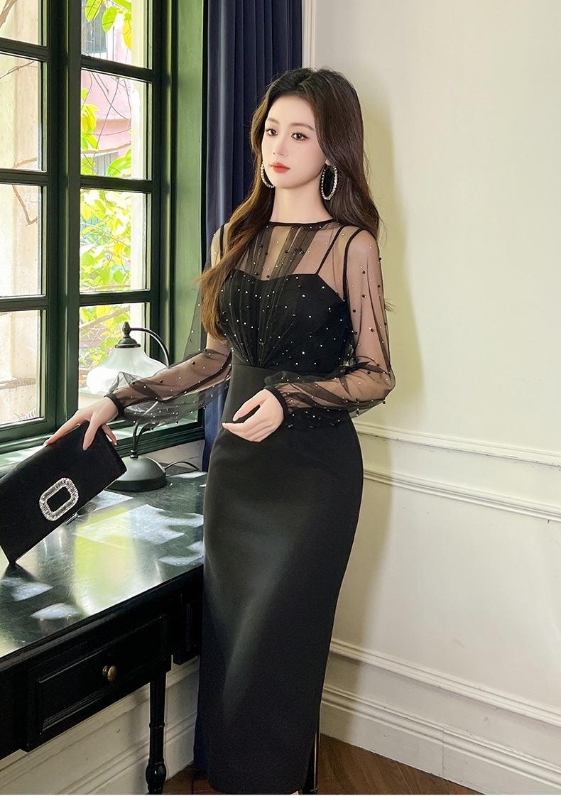 【JY.上品】 2025秋 チュールドッキング パール飾り ドレス パーティー キャバ 大人 同窓会 披露宴 卒業式 結婚式 演奏会 ウェディング 二次会 メガ割