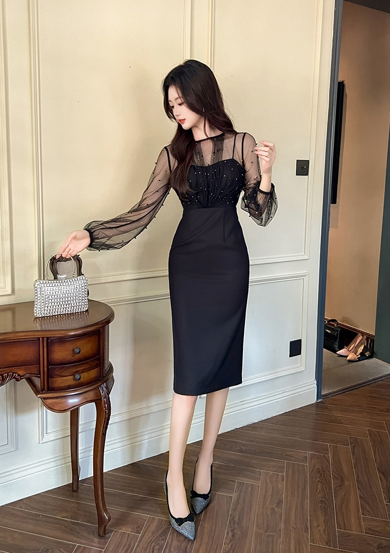 【JY.上品】 2025秋 チュールドッキング パール飾り ドレス パーティー キャバ 大人 同窓会 披露宴 卒業式 結婚式 演奏会 ウェディング 二次会 メガ割