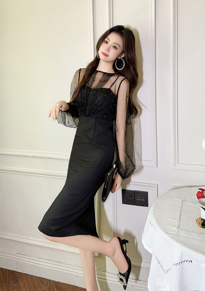 【JY.上品】 2025秋 チュールドッキング パール飾り ドレス パーティー キャバ 大人 同窓会 披露宴 卒業式 結婚式 演奏会 ウェディング 二次会 メガ割