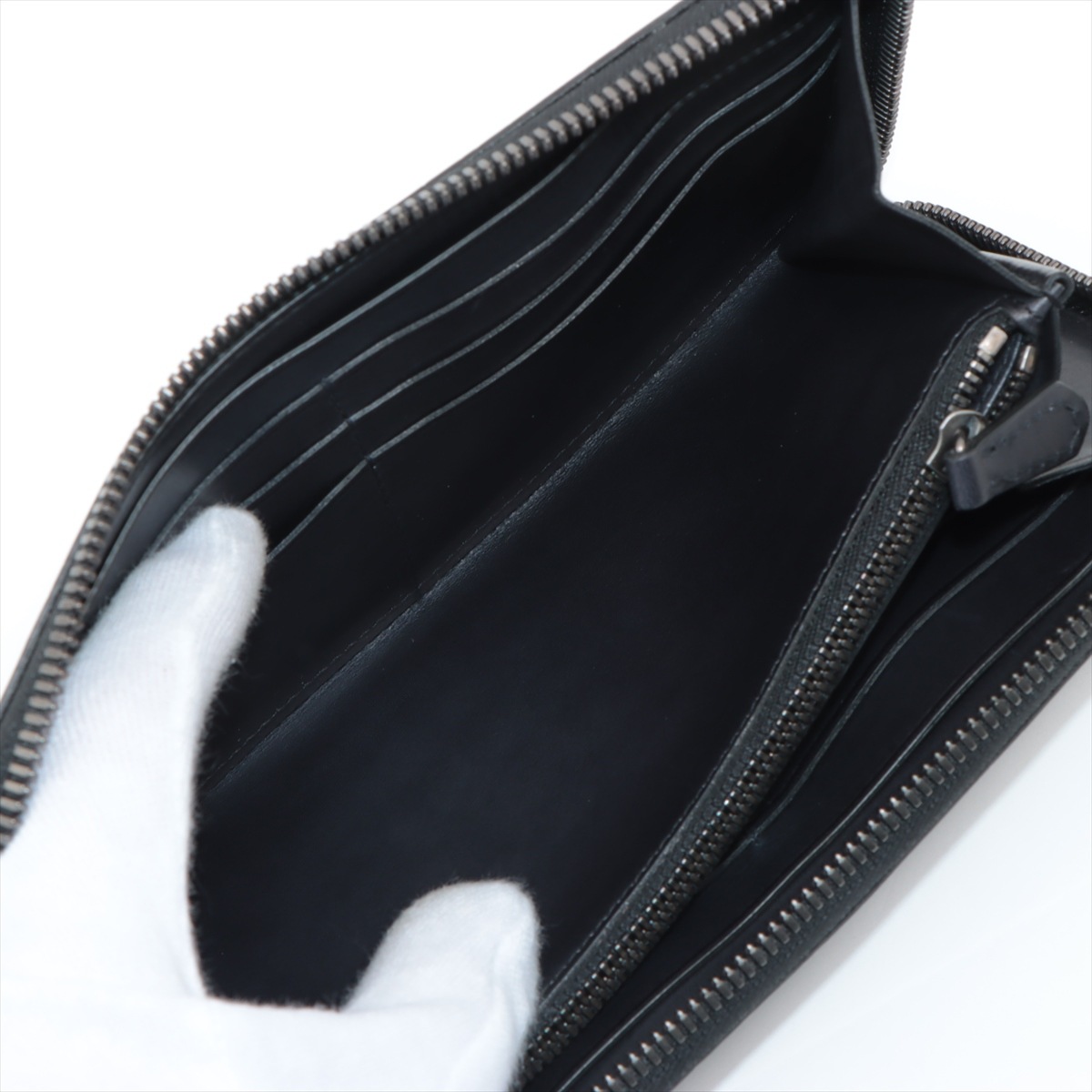 新品同様 カリグラフィ レザー 長財布 長財布 二つ折り ウォレット ラウンドファスナー メンズ EEE AW17-3 中古