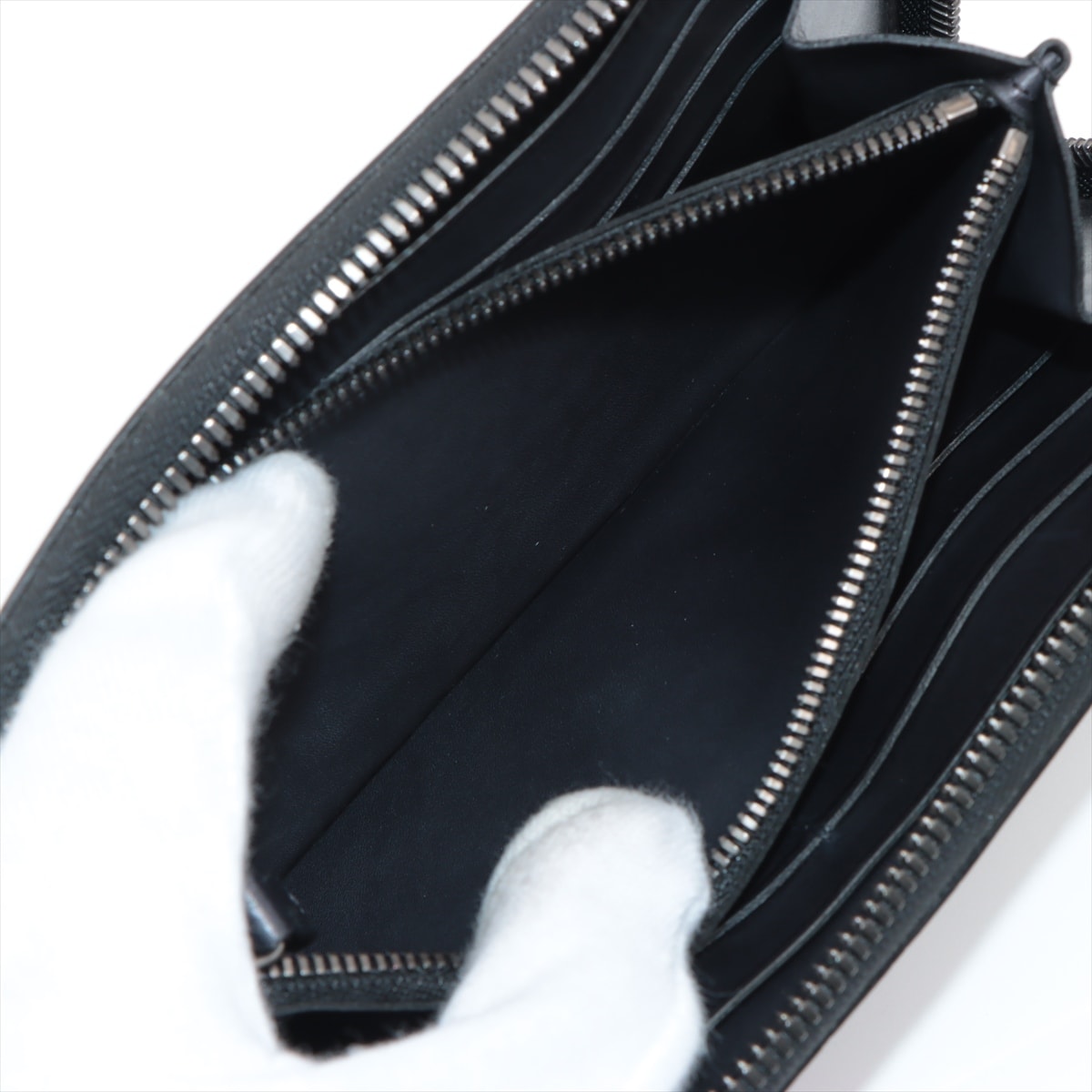 新品同様 カリグラフィ レザー 長財布 長財布 二つ折り ウォレット ラウンドファスナー メンズ EEE AW17-3 中古