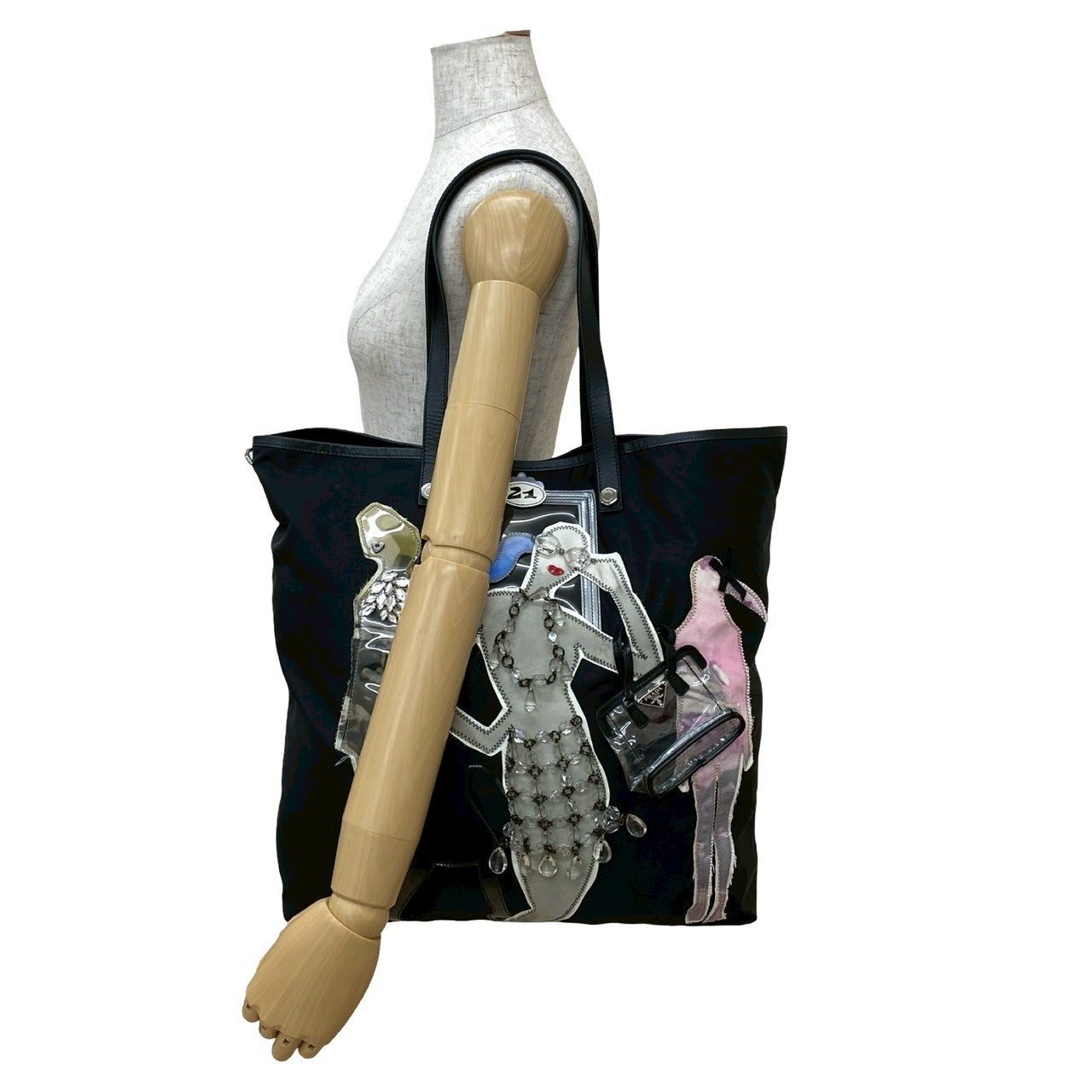 ロボットコレクション モデルモチーフ 三角ロゴ 金具トートバッグ レザー ナイロン ブラック 54846