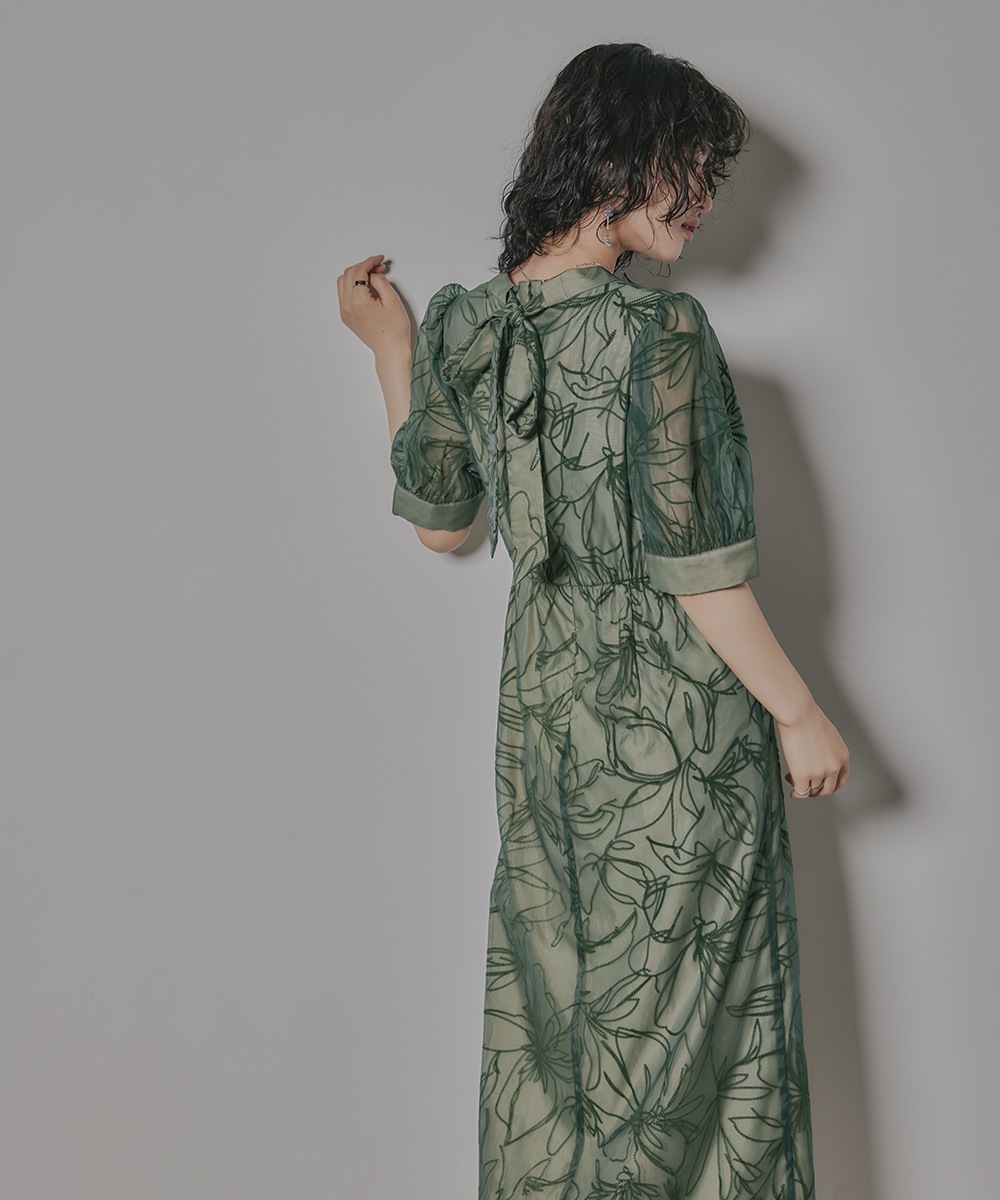 結婚式 ワンピース パーティードレス 花柄 ボウタイ リボン ハイネック Iライン ヴィンテージ フラワー フロッキー ロング丈 袖あり 半袖 五分袖 他と被らない オケージョン 1.5次会 結婚式 ワンピース パーティードレス 花柄 ボウタイ リボン ハイネック Iライン ヴィンテージ フラワー フロッキー ロング丈 袖あり 半袖 五分袖 他と被らない オケージョン 1.5次会