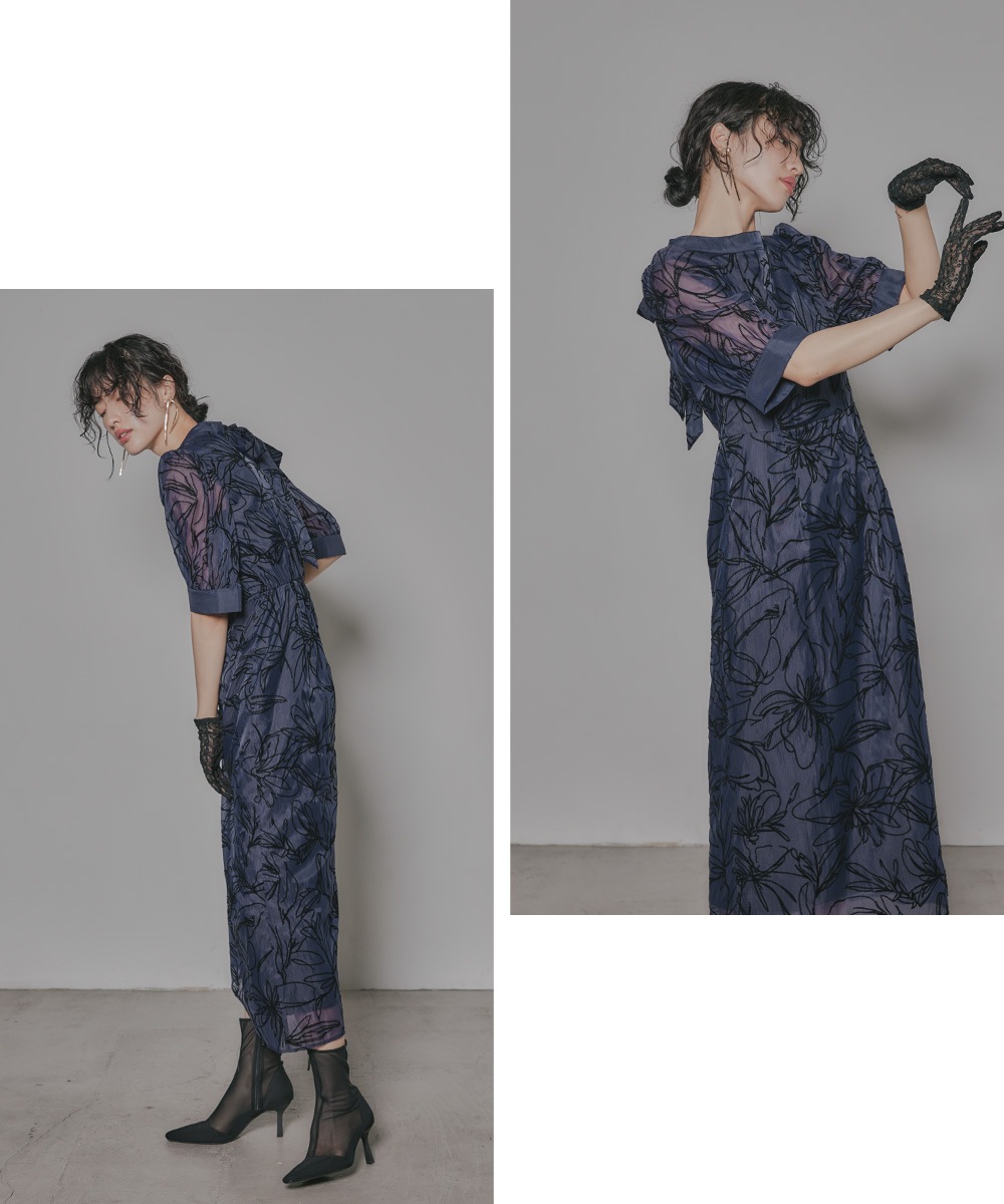 結婚式 ワンピース パーティードレス 花柄 ボウタイ リボン ハイネック Iライン ヴィンテージ フラワー フロッキー ロング丈 袖あり 半袖 五分袖 他と被らない オケージョン 1.5次会 結婚式 ワンピース パーティードレス 花柄 ボウタイ リボン ハイネック Iライン ヴィンテージ フラワー フロッキー ロング丈 袖あり 半袖 五分袖 他と被らない オケージョン 1.5次会