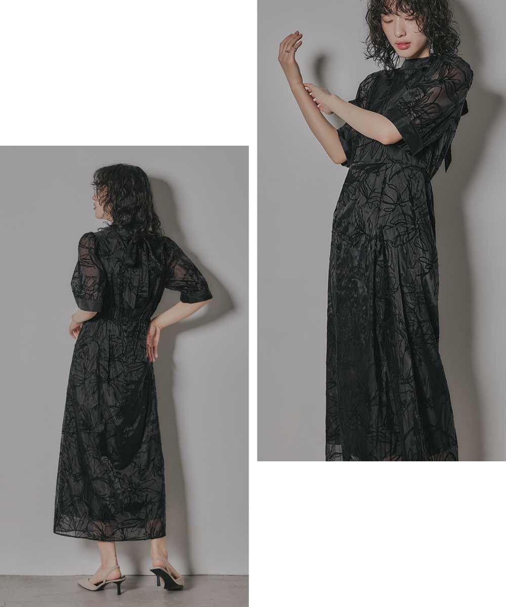 結婚式 ワンピース パーティードレス 花柄 ボウタイ リボン ハイネック Iライン ヴィンテージ フラワー フロッキー ロング丈 袖あり 半袖 五分袖 他と被らない オケージョン 1.5次会 結婚式 ワンピース パーティードレス 花柄 ボウタイ リボン ハイネック Iライン ヴィンテージ フラワー フロッキー ロング丈 袖あり 半袖 五分袖 他と被らない オケージョン 1.5次会