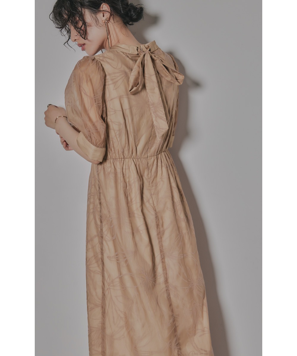 結婚式 ワンピース パーティードレス 花柄 ボウタイ リボン ハイネック Iライン ヴィンテージ フラワー フロッキー ロング丈 袖あり 半袖 五分袖 他と被らない オケージョン 1.5次会 結婚式 ワンピース パーティードレス 花柄 ボウタイ リボン ハイネック Iライン ヴィンテージ フラワー フロッキー ロング丈 袖あり 半袖 五分袖 他と被らない オケージョン 1.5次会