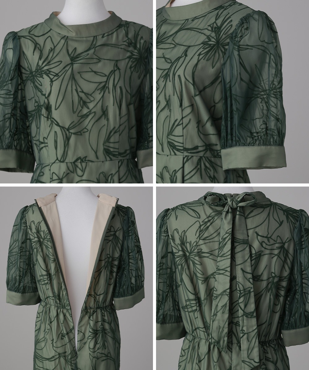 結婚式 ワンピース パーティードレス 花柄 ボウタイ リボン ハイネック Iライン ヴィンテージ フラワー フロッキー ロング丈 袖あり 半袖 五分袖 他と被らない オケージョン 1.5次会 結婚式 ワンピース パーティードレス 花柄 ボウタイ リボン ハイネック Iライン ヴィンテージ フラワー フロッキー ロング丈 袖あり 半袖 五分袖 他と被らない オケージョン 1.5次会