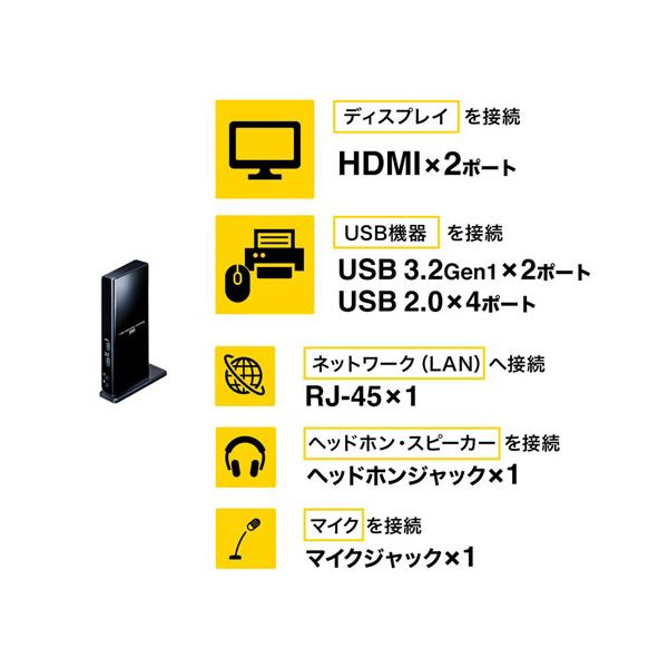 サンワサプライType-C・USB3.2A接続デュアルHDMIドッキングステーション USB-CVDK7 1台