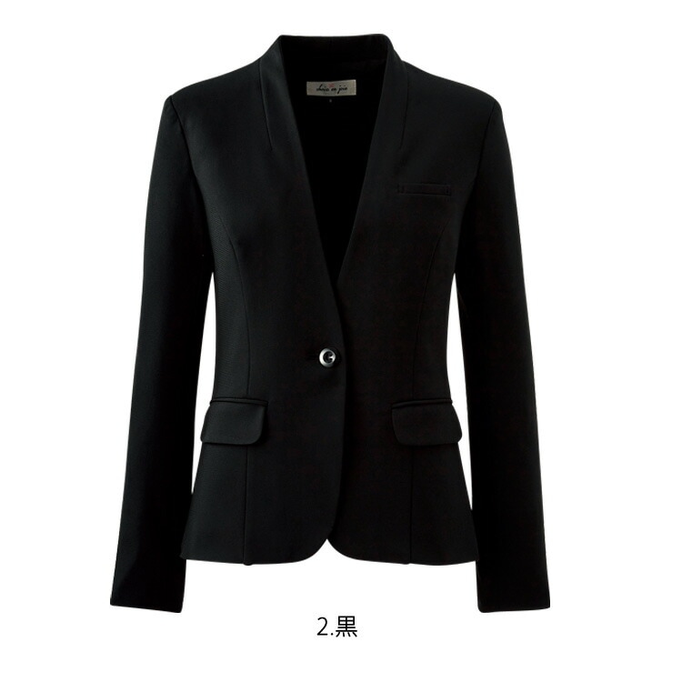 レディース ジャケット ノーカラー オールシーズン フィス ポリエステル ストレッチ タイト 無地 事務服 フォーマル 入学式 卒業式 面接 受験 ジョア 81870 リクルート オフィス レディス
