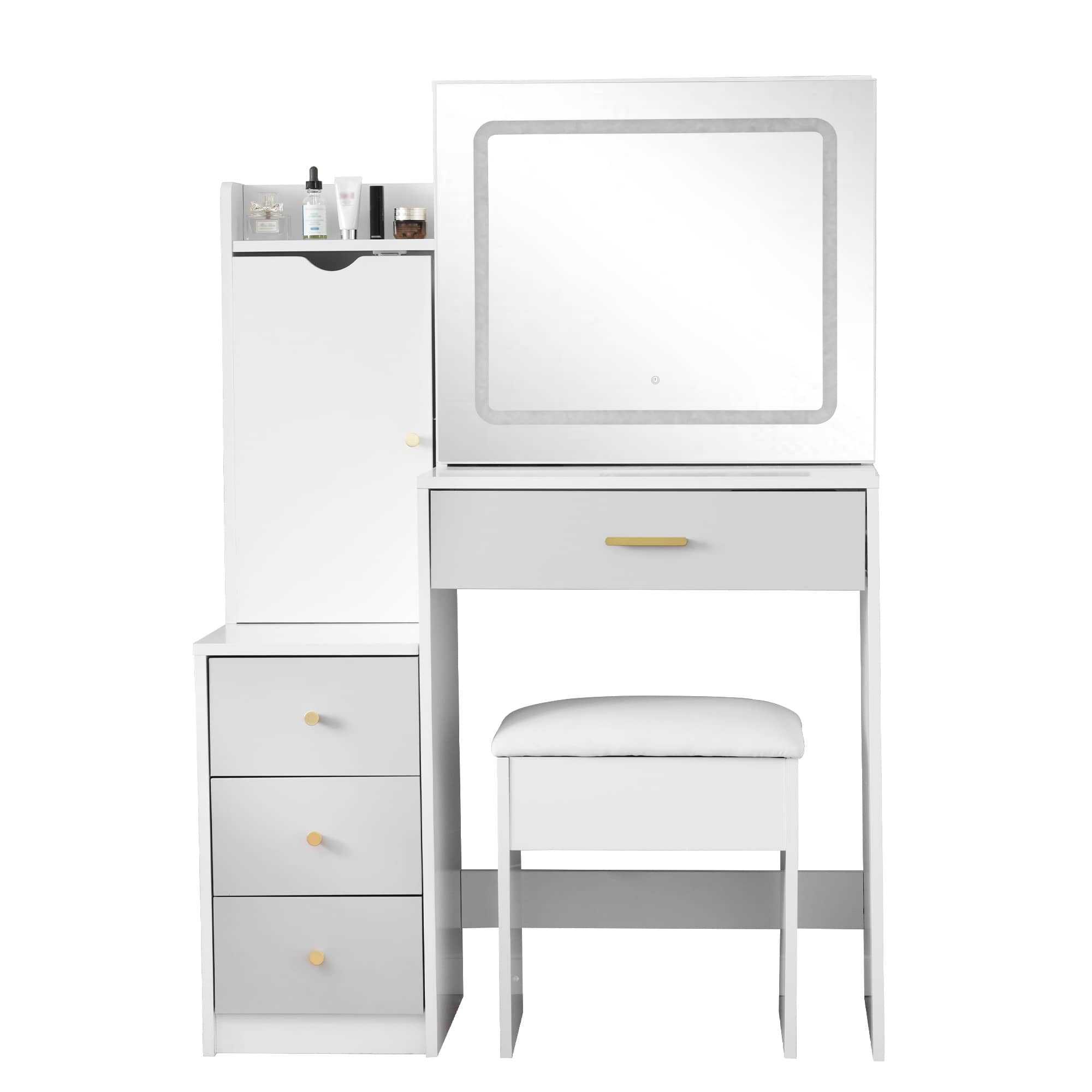 ドレッサー化粧台 テーブル 鏡台 LEDライト付き スツール付き 引き出し 収納 サイド収納 メイク台 シンプル 大容量 可愛い