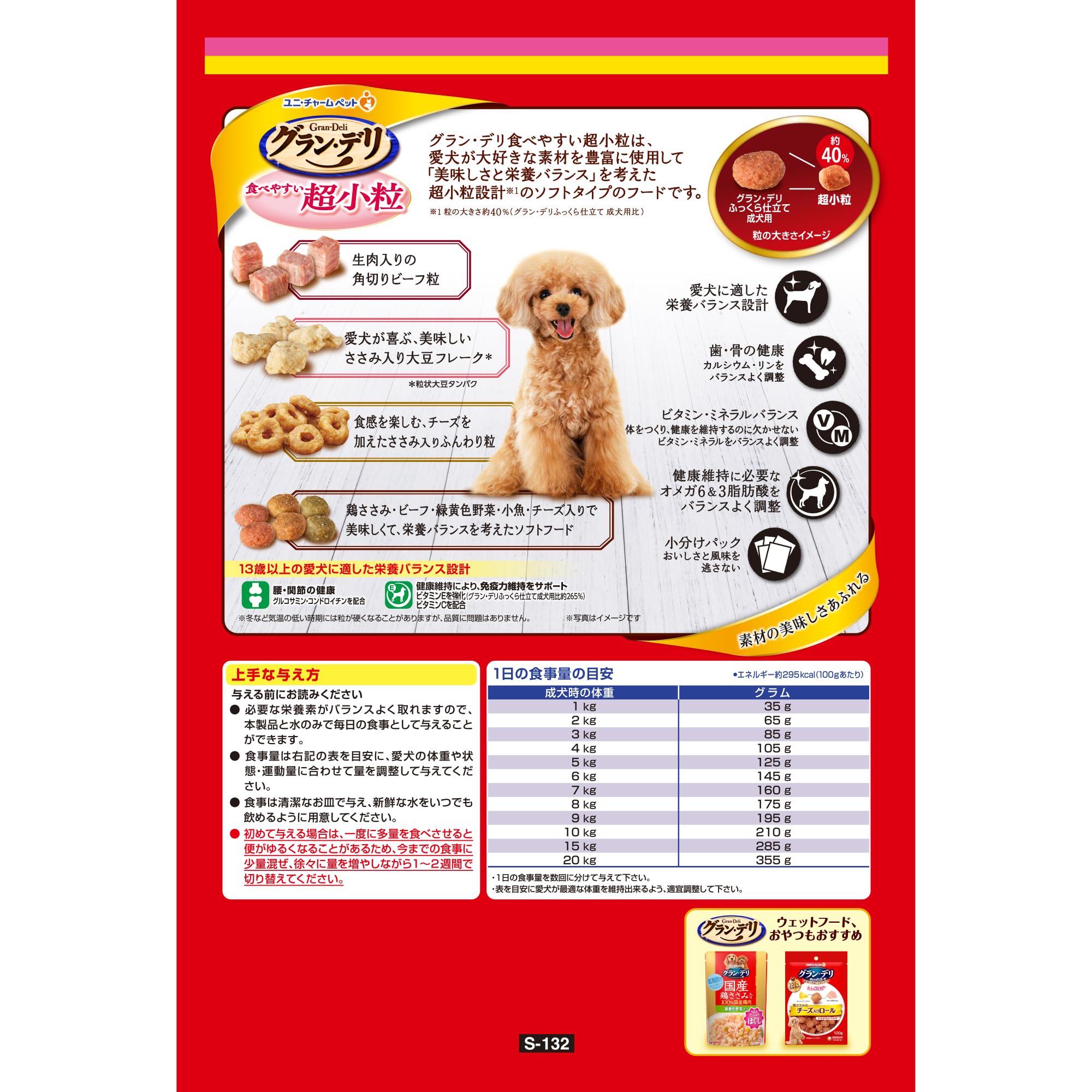 【ケース販売】グラン・デリ ドッグフード ソフト ふっくら仕立て 食べやすい超小粒 13歳以上用 6.4kg(1.6kg×4個) 国産 ユニチャーム