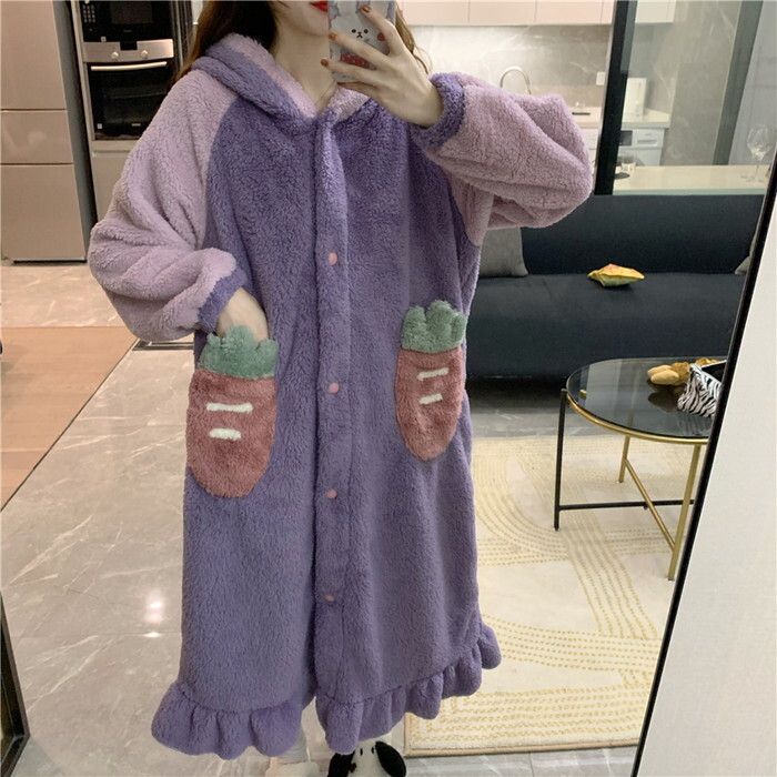 もこもこ モコモコ ルームウェア レディース ホームウェア 部屋着 寝巻き パジャマ 着ぐるみ風 ワンピース ルームワンピース ロングワンピース ロング丈 前ボタン 前あき カーディガン 1