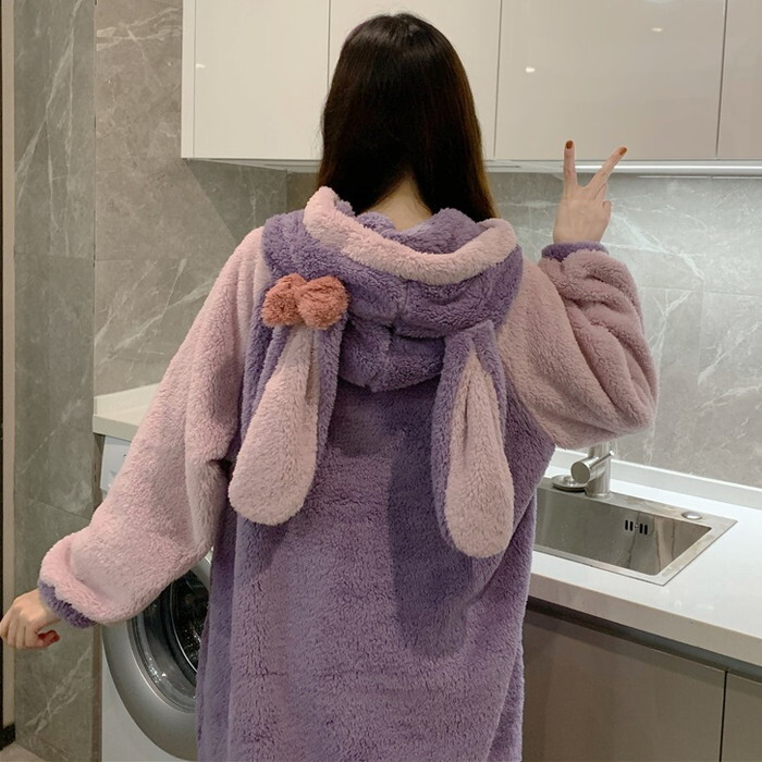 もこもこ モコモコ ルームウェア レディース ホームウェア 部屋着 寝巻き パジャマ 着ぐるみ風 ワンピース ルームワンピース ロングワンピース ロング丈 前ボタン 前あき カーディガン 1