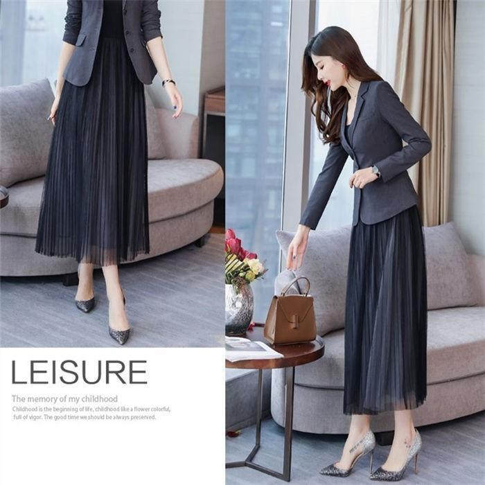 新品登場[安くて出荷が早い]セットアップ ワンピーススーツ レディース 2点セット テーラード ジャケット 長袖 無地 ロング丈 チュール フォーマル 通勤 洋服 結婚式 入学式