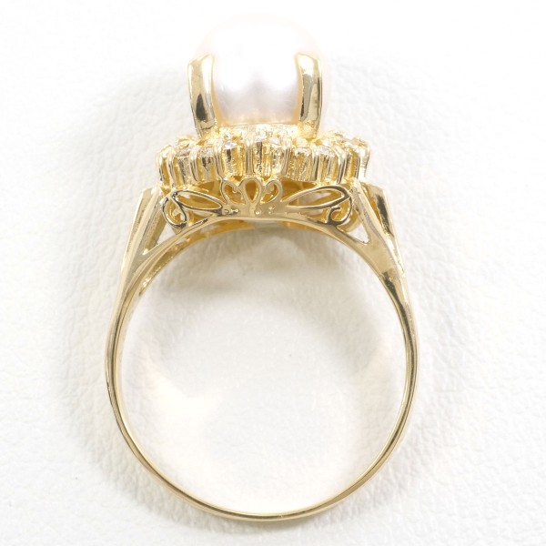 K18 18金 YG リング 11号 パール(真珠) 約8mm ダイヤ 0.20 ジュエリー 中古 K18 18金 YG リング 11号 パール(真珠) 約8mm ダイヤ 0.20 ジュエリー 中古