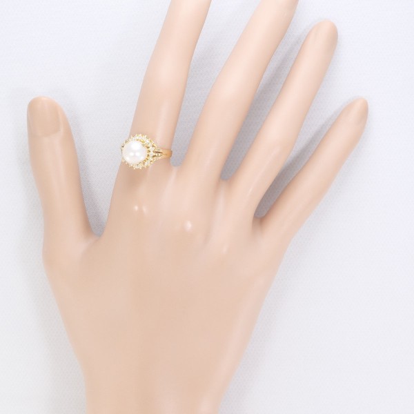 K18 18金 YG リング 11号 パール(真珠) 約8mm ダイヤ 0.20 ジュエリー 中古 K18 18金 YG リング 11号 パール(真珠) 約8mm ダイヤ 0.20 ジュエリー 中古