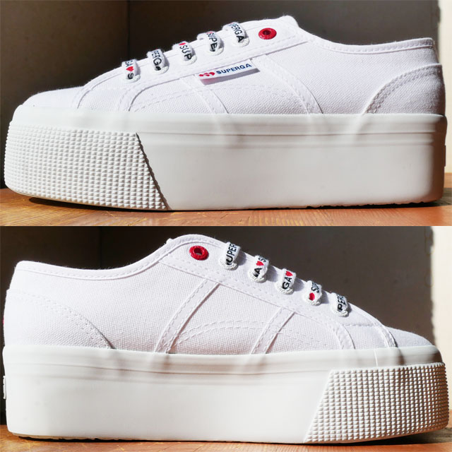 スペルガ SUPERGA スニーカー レディース 厚底 2790 リトル ハートエンブロイダリー S11386W AB7 ホワイト-レッド ハート 靴 白