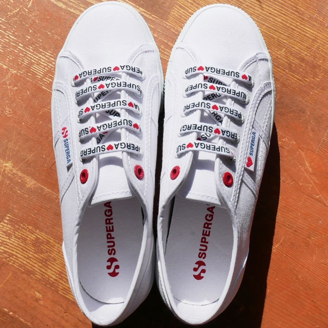 スペルガ SUPERGA スニーカー レディース 厚底 2790 リトル ハートエンブロイダリー S11386W AB7 ホワイト-レッド ハート 靴 白