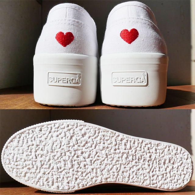 スペルガ SUPERGA スニーカー レディース 厚底 2790 リトル ハートエンブロイダリー S11386W AB7 ホワイト-レッド ハート 靴 白
