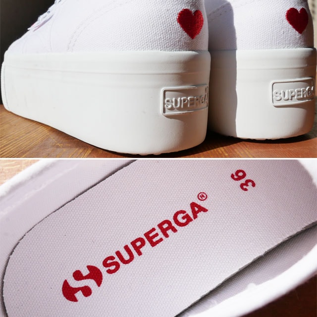 スペルガ SUPERGA スニーカー レディース 厚底 2790 リトル ハートエンブロイダリー S11386W AB7 ホワイト-レッド ハート 靴 白