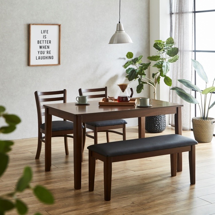 ダイニングテーブル4点セット 幅120cm チェア2脚 ベンチ シンプルデザイン リビング 食卓テーブル ダイニングセット