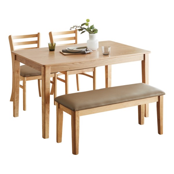 ダイニングテーブル4点セット 幅120cm チェア2脚 ベンチ シンプルデザイン リビング 食卓テーブル ダイニングセット
