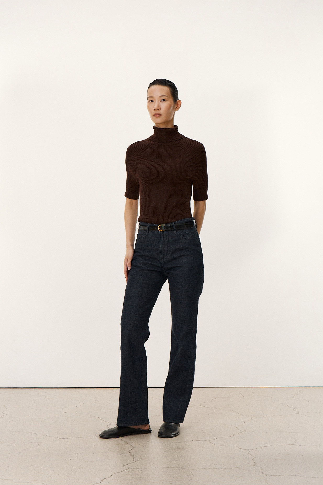 【POTTERY】 W HIGH NECK HALF SLEEVE KNIT : BROWN 【POTTERY】 W HIGH NECK HALF SLEEVE KNIT : BROWN