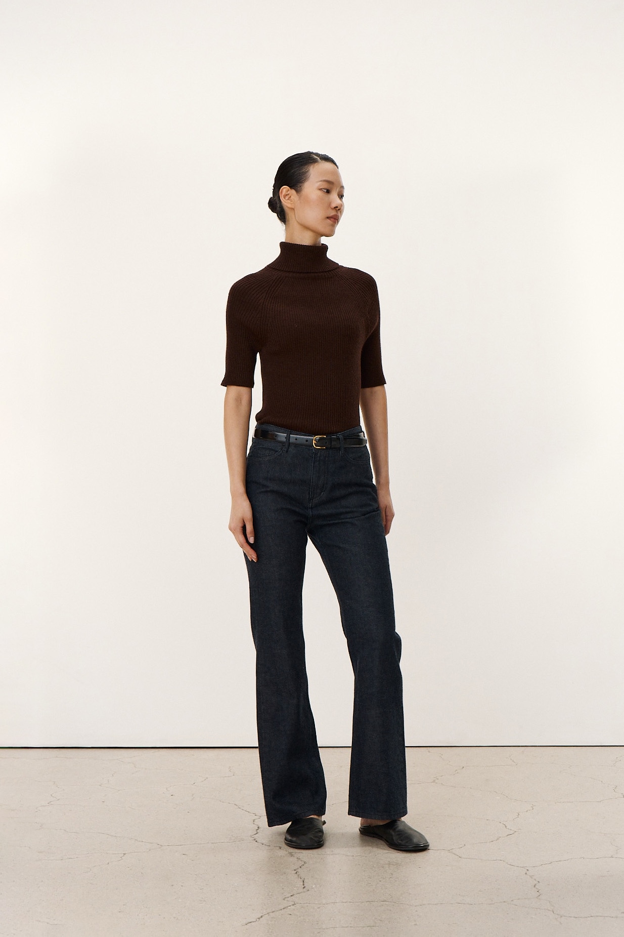 【POTTERY】 W HIGH NECK HALF SLEEVE KNIT : BROWN 【POTTERY】 W HIGH NECK HALF SLEEVE KNIT : BROWN